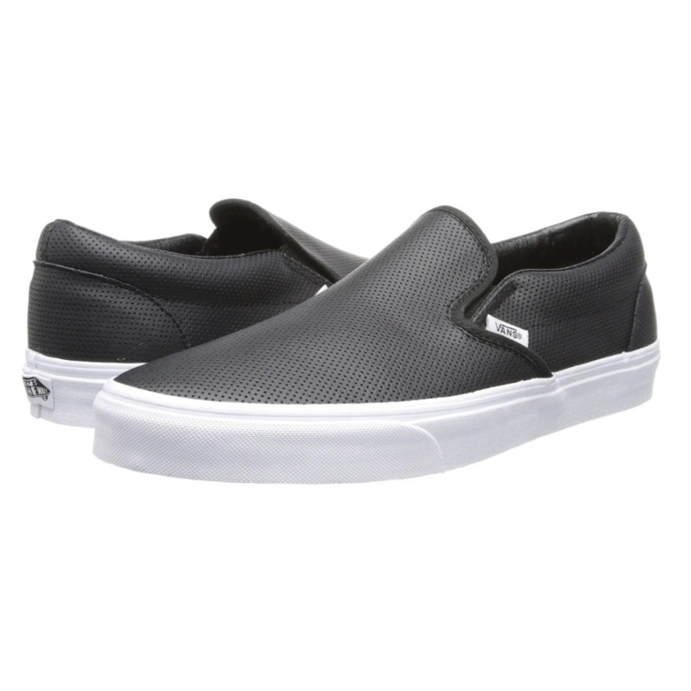 Vans Black Perforated Classic Leather Slip-on Sneaker, Size 8.5 women’s